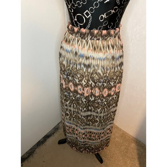 CHARLOTTE RUSSO LONG SKIRT, ELASTIC WAIST, LINED,  SMALL PEACH TAN  SHEER FABRIC - Picture 1 of 4